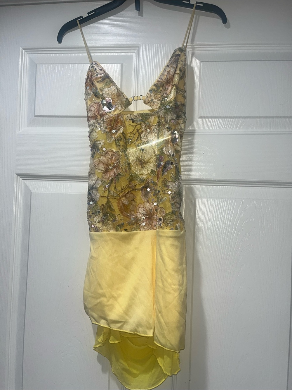 SHEIN Yellow Floral Sequin High-Low Slip Dress